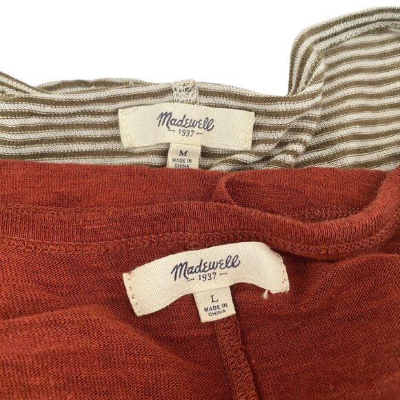 Red Madewell Linen 3/4 Sleeve V Neck Top - Picture 3 of 5